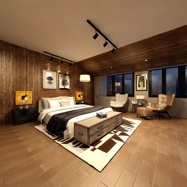 Stylish bedroom complete 190 3D Model
