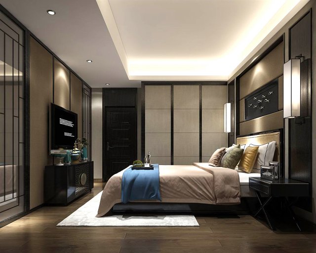 Stylish bedroom complete 97 3D Model