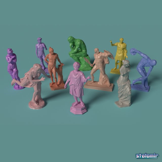 Polygonal Classic Statues 10 printable figurines 3D Model