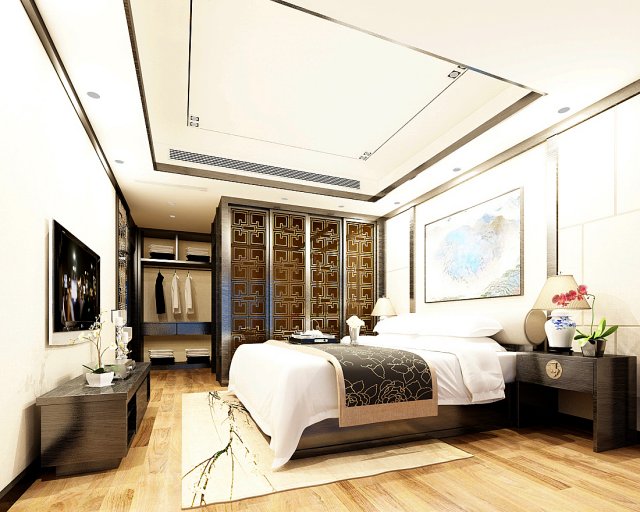 Stylish master bedroom design 73 3D Model
