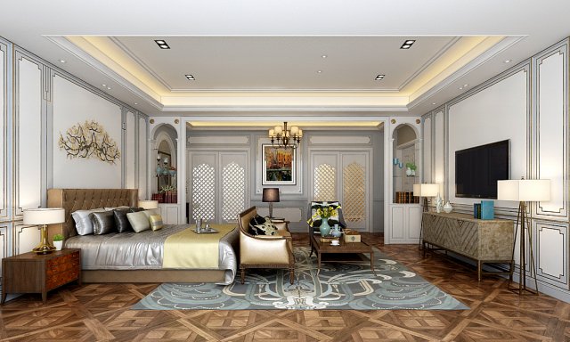 Stylish master bedroom design 51 3D Model