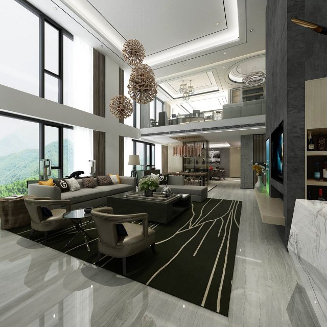 Stylish avant-garde living room design 27 3D Model