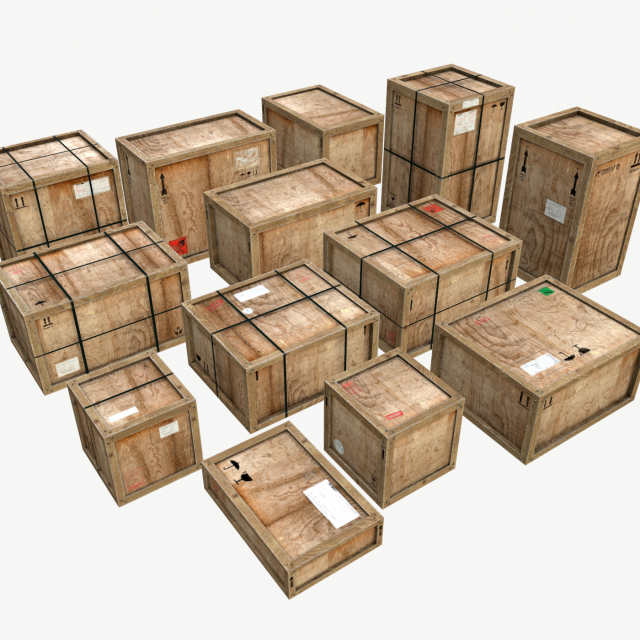 Old Wooden Cargo Crates PBR 3D Model