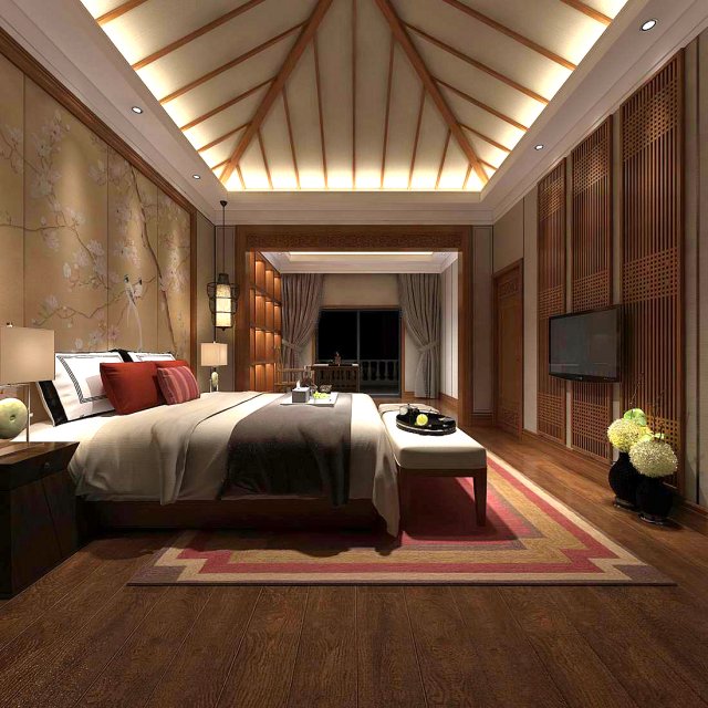 Stylish bedroom complete 87 3D Model