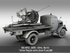 Opel Blitz with 2cm Flak 38 3D Model