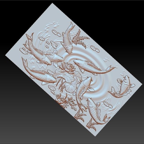 fish and lotus flowers 3d model of bas-relief 3D Print Model