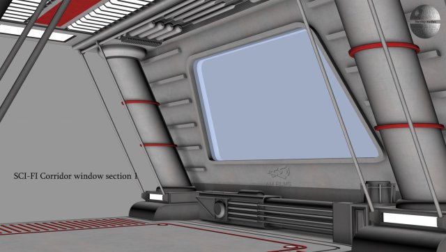 Sci-fi Corridor window section 1 3D Model