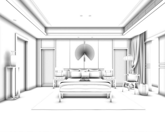 Stylish bedroom complete 174 3D Model