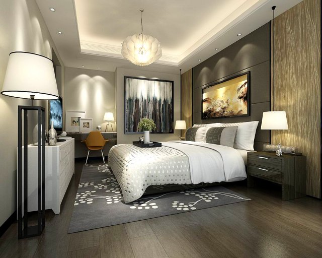 Stylish master bedroom design 87 3D Model