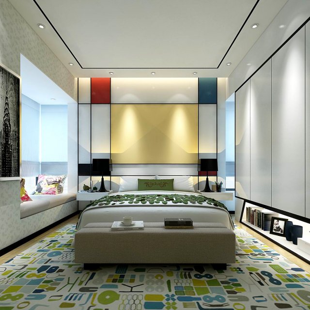 Stylish bedroom complete 121 3D Model