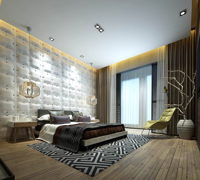 Stylish master bedroom design 28 3D Model
