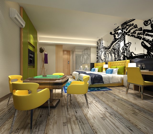 Bedroom hotel suites designed a complete 21 3D Model - 3DHunt.co