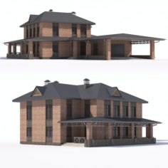 Two-storey country house with attached garage and carport 3D Model
