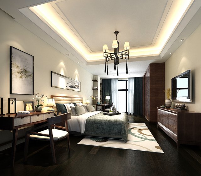 Stylish bedroom complete 91 3D Model