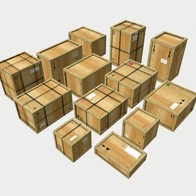 Wooden Cargo Crates PBR 3D Model