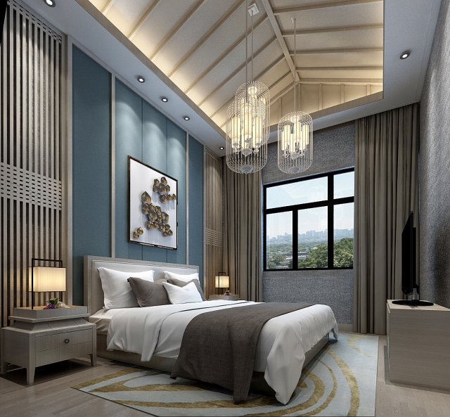 Stylish bedroom complete 89 3D Model