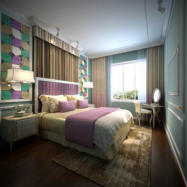 Stylish bedroom complete 127 3D Model