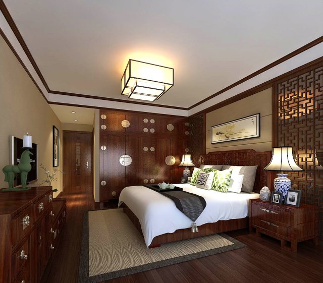 Stylish bedroom complete 80 3D Model