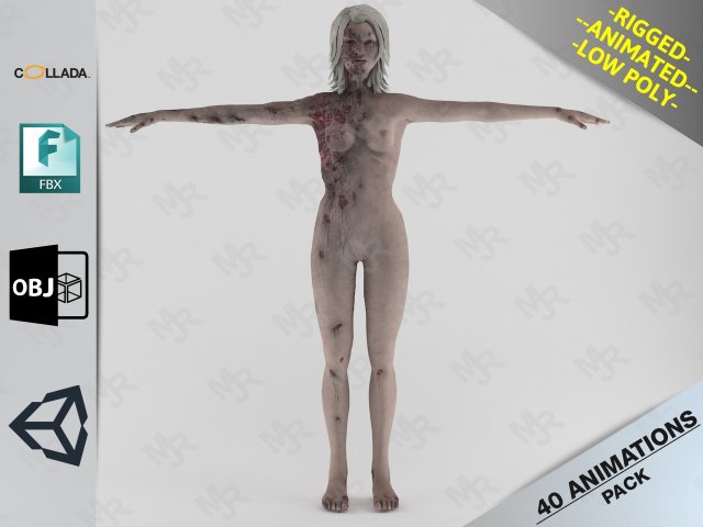 Female Zombie1 Animations Pack 3D Model