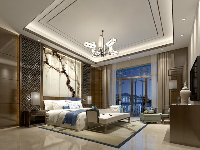 Stylish master bedroom design 69 3D Model