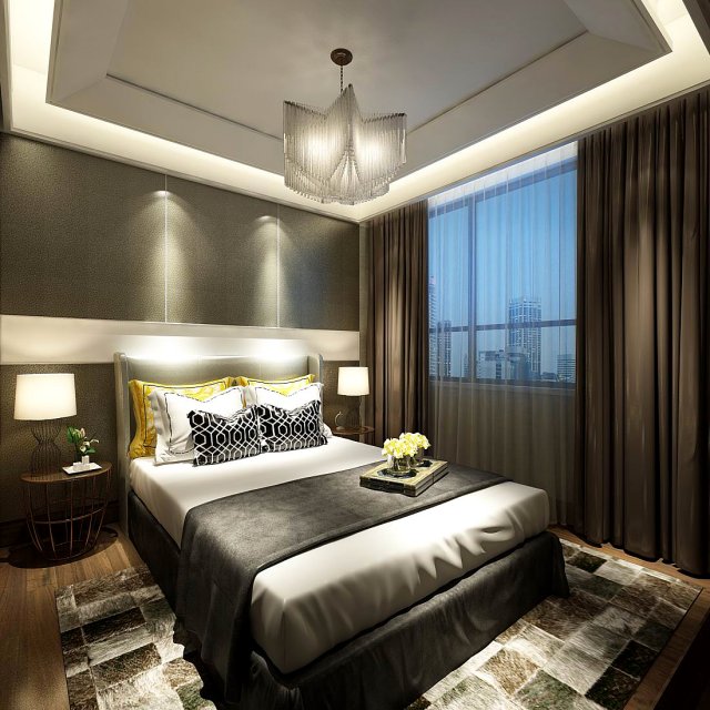 Stylish bedroom complete 102 3D Model