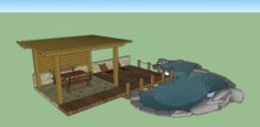 Wooden canopy and piece of water 3D Model