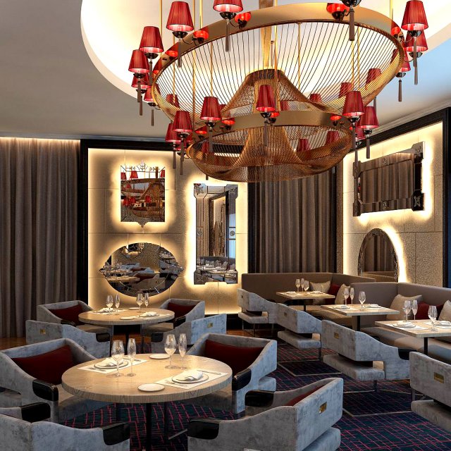 Luxury large hotel restaurant 06 3D Model