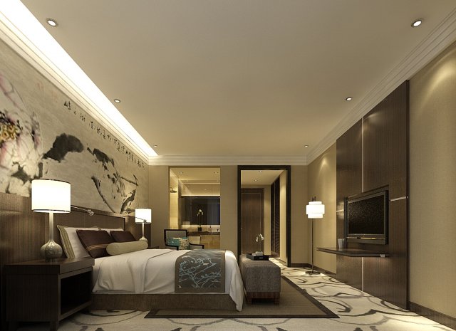 Bedroom hotel suites designed a complete 128 3D Model