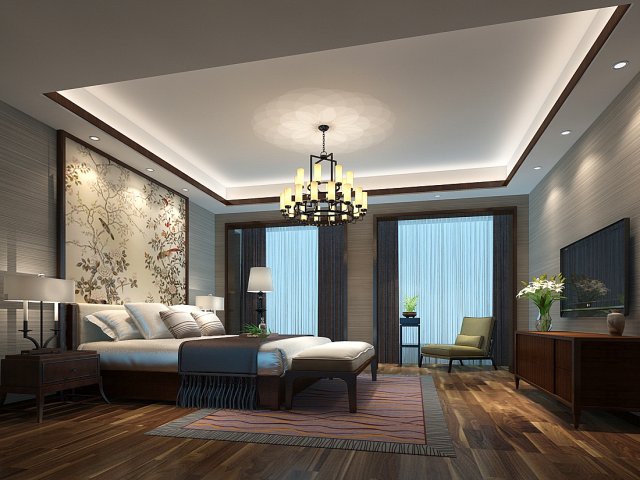 Stylish bedroom complete02 3D Model