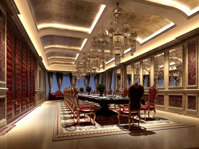 Luxury large hotel restaurant 15 3D Model