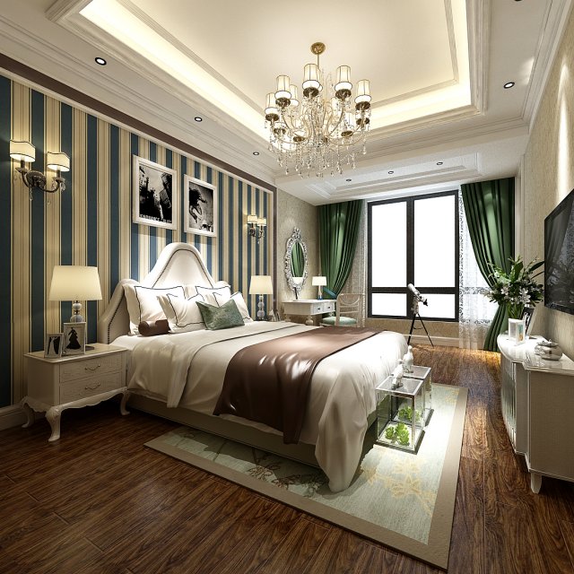Stylish bedroom complete 132 3D Model