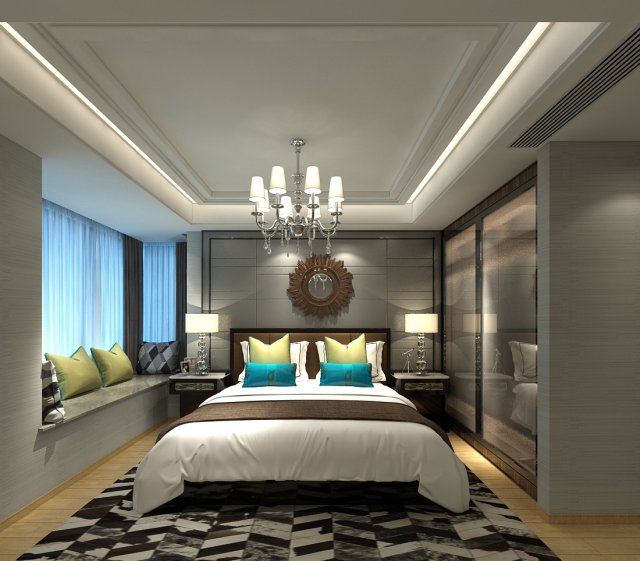 Stylish bedroom complete 08 3D Model