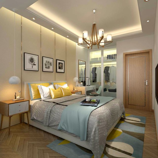 Stylish bedroom complete 03 3D Model