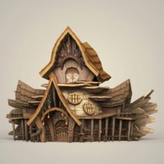 Game Ready Fantasy Wooden Hut 3D Model