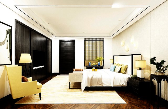 Stylish bedroom complete 167 3D Model