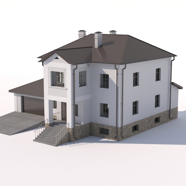 Two-storey country house with attached garage 3D Model