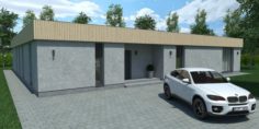 Modern one storey house with gray plaster facade 3D Model