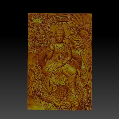 guanyin with dragon and phoenix 3D Print Model