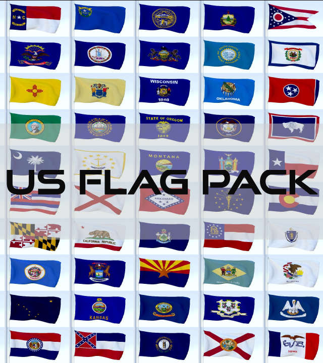 Animated US Flag Pack 3D Model