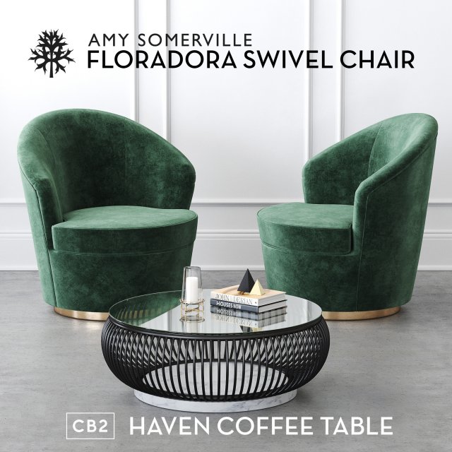 Floradora Swivel chair with CB2 Haven coffee table 3D Model