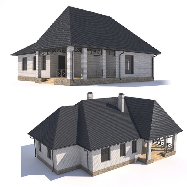 Two-storey rustic cottage with garage 3D Model