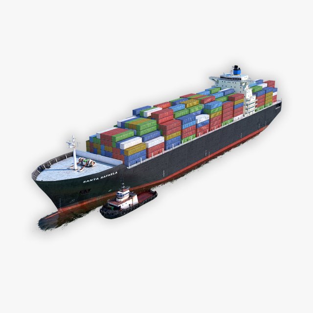 Cargo Ship and Tugboat 3D Model