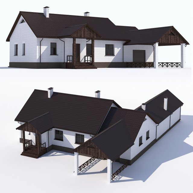 One-storey house with garage and porch 3D Model