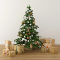 Christmas tree and New Year gifts 3D Model