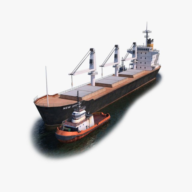 Bulk Carrier and Tugboat 3D Model