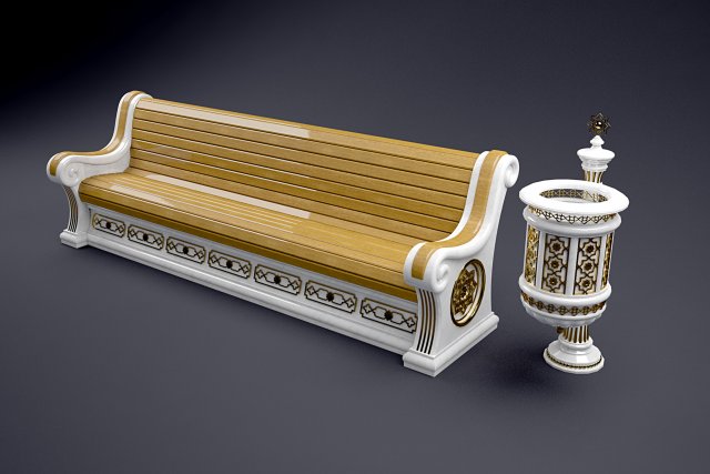 Classic bench and urn 3D Model