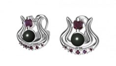 Earrings with pearl and gems 3D Model