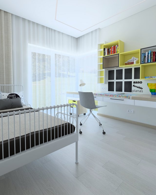 Girl room with a metal bed Free 3D Model