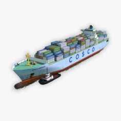 Cargo Ship COSCO and Tugboat 3D Model
