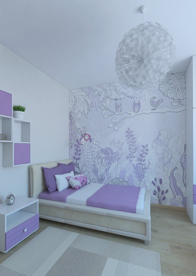 Girl room with purple pillow 3D Model
